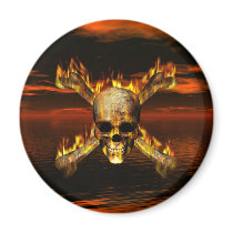 Flaming Skull and Crossbones w/Red Sky Background magnets