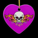 Flaming Skull and Hearts ornaments