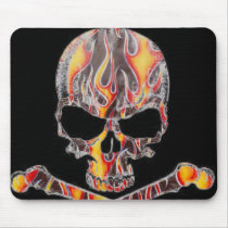 Flaming Skull & Crossbones Mousepad by MistaSCARY Flaming Skull & Crossbones Mousepad