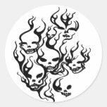Flaming Skulls-blk Round Stickers