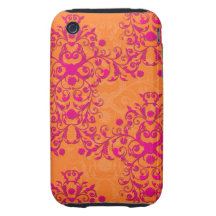 Flaming Tangerine Tango Orange and Pink Damask iPhone 3 Tough Cover