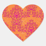 Flaming Tangerine Tango Orange and Pink Damask Sticker