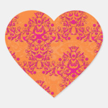 Flaming Tangerine Tango Orange and Pink Damask Sticker