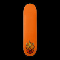 Flaming Volleyball Skateboard by VolleyballTees Flaming Volleyball Skateboard