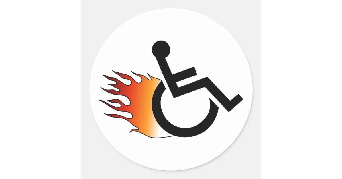 flaming wheelchair classic round sticker Zazzle