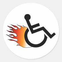 flaming wheelchair round stickers