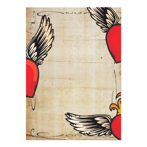 Flaming Winged Heart Tattoo Wedding Invitations