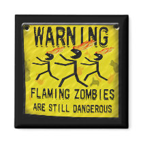 Flaming Zombies Warning Sign Magnets by wingedturtle Flaming Zombies Warning Sign Magnets