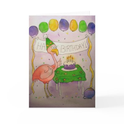Flamingo Bird Happy Birthday Paper Greeting Card by icansketchu