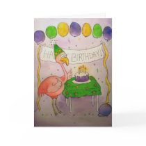 Flamingo Bird Happy Birthday Paper Greeting Card