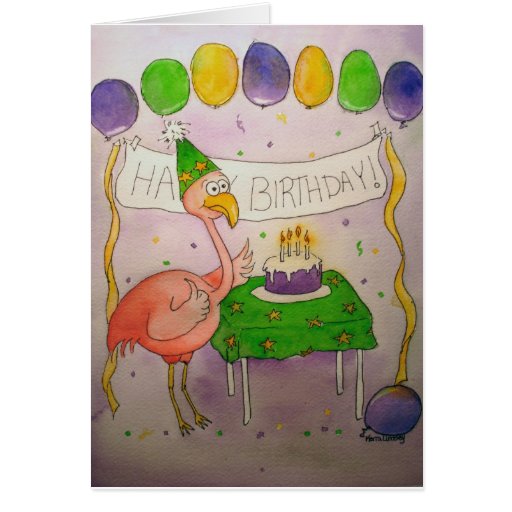 Flamingo Bird Happy Birthday Paper Greeting Card