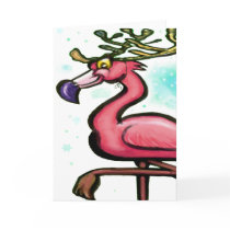 Flamingo Christmas Reindeer Greeting Cards