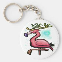 Flamingo Christmas Reindeer Keychain