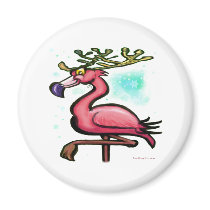Flamingo Christmas Reindeer magnets by FunGraphix Flamingo Christmas Reindeer magnets
