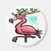 Flamingo Christmas Reindeer Magnet