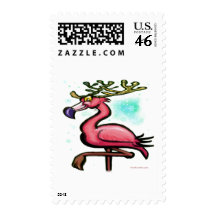 Flamingo Christmas Reindeer Postage Stamps