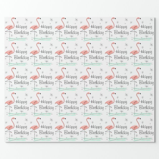 Flamingo 'Happy Birthday' wrapping paper 3/4