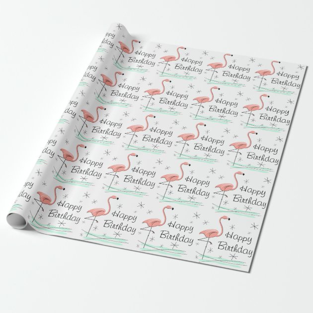Flamingo 'Happy Birthday' wrapping paper
