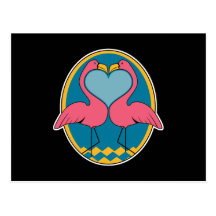 flamingo heart design postcard