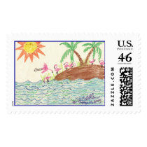 Flamingo Island art by Wendy C. Allen Postage Stamp
