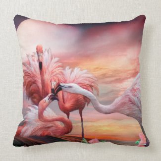 Flamingo Kiss Art Designer Pillow-Square Throw Pillow