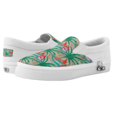 Flamingo Palm Tree Burlap Look Printed Shoes