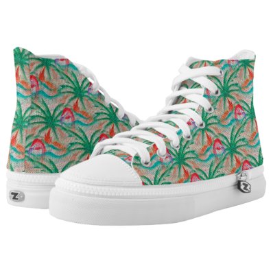 Flamingo Palm Tree Burlap Look Printed Shoes