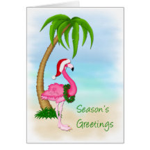 Flamingo Palm Tree Christmas Greeting Card