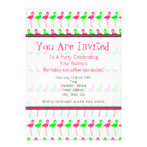 Flamingo Party Invitation - Pink and Green Pattern