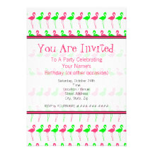 Flamingo Party Invitation - Pink and Green Pattern