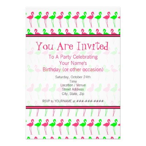 Flamingo Party Invitation - Pink and Green Pattern