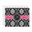 Flamingo Pink Black Damask Monogram Save the Date invitation