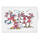 Flamingo Snowball Fight Holiday Notecard