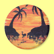 Flamingo Sunset art by EelKat magnets