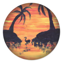 Flamingo Sunset art by EelKat stickers by eelkat Flamingo Sunset art by EelKat stickers