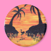 Flamingo Sunset magnets by eelkat Flamingo Sunset magnets
