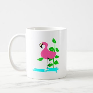 Flamingo With Water And Tropical Leaves, Long Stem mug