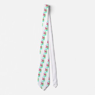 Flamingo With Water And Tropical Leaves, Long Stem tie