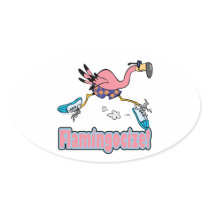 flamingocize jogging flamingo cartoon oval stickers