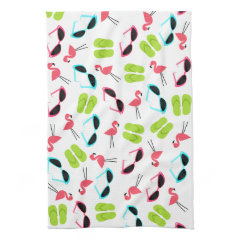 Flamingos Flip Flops & Sunglasses Kitchen Towel