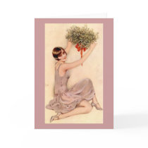 Flapper with Mistletoe Greeting Cards