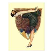 Flapper with Peacock Emblem Postcards