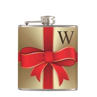 Flask - Red Bow & Ribbon on Gold
