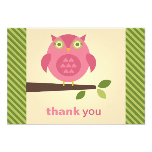 Flat Thank You Note Card | Pink Owl Theme