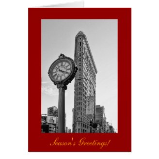 Flatiron Building and Clock in Black and White 2 Greeting Cards