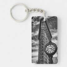 Flatiron Building and Clock in Black and White Acrylic Keychains