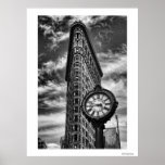 Flatiron Building and Clock in Black and White Print