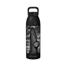 Flatiron Building and Clock in Black and White Water Bottle