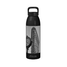 Flatiron Building and Clock in Black White #2 Reusable Water Bottle