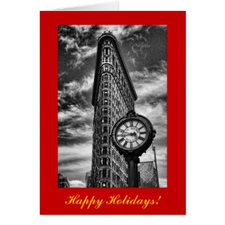 Flatiron Building and Clock in Black & White Xmas Greeting Cards